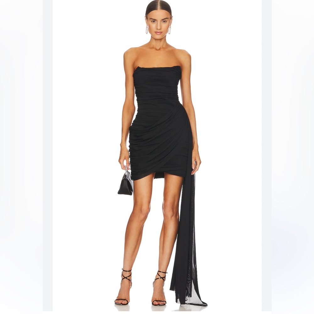 SOLDNWT Elliat Ruched Strapless Side Drape Minidress Elegant Black Evening Dress